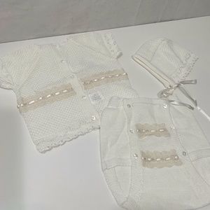 Creaciones Gaviria Summer 3 Piece Baby Set Size 6 Months in Cream
